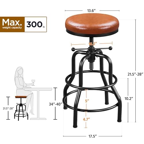 Yaheetech Vintage Round Faux Leather Bar Stool, 21.5-28 Inch Tall Light Brown