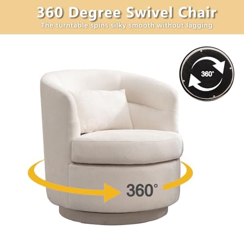 CANMOV Beige Swivel Round Arm Chair Set of 2, Comfortable Living Room Accent Chair