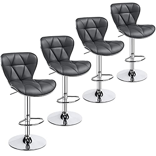 Yaheetech Retro Brown Adjustable PU Leather Bar Stools Set of 4