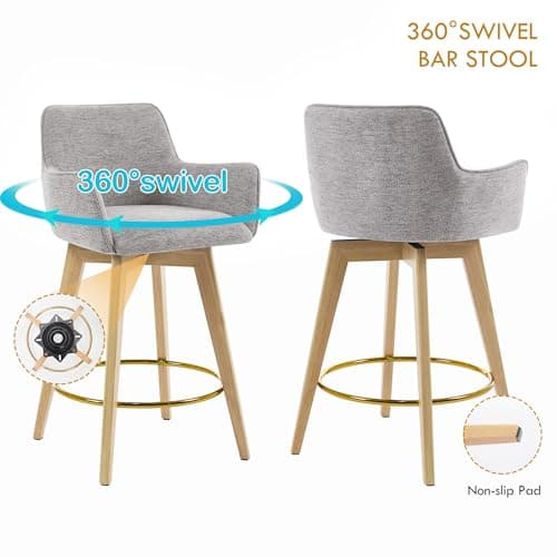 ONEVOG Counter Height Bar Stools Set of 2, Modern Swivel Grey