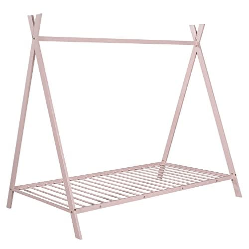 i-POOK Twin Size Metal Floor Bed with X-Shaped Frame, Pink