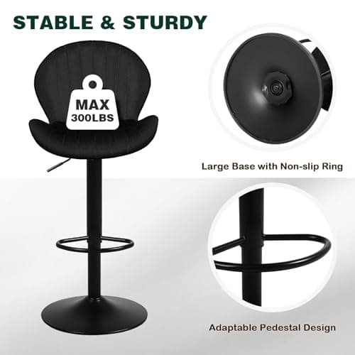 4 Modern Velvet Swivel Barstools for Kitchen Island, Height Adjustable, Black