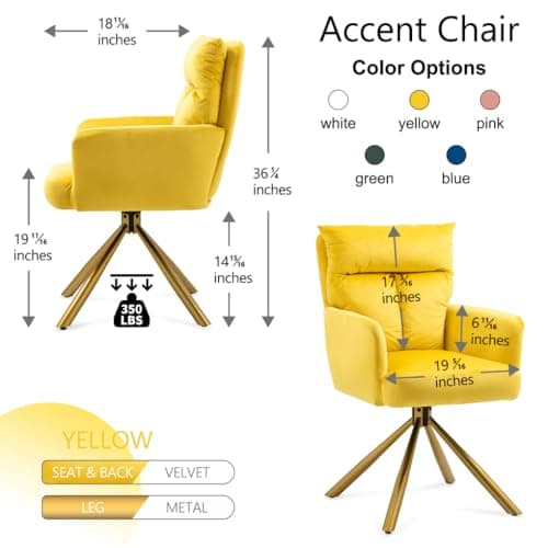 Yellow Velvet Swivel Accent Chair with High-Back and Metal Legs