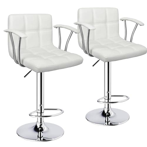 Black Counter Height Bar Stools, Adjustable Swivel with Armrests Set of 2