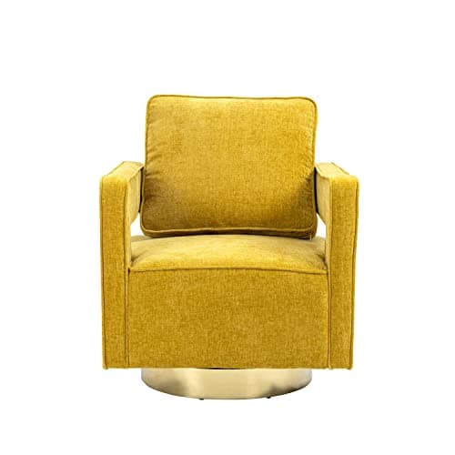 Modern Grey Chenille Swivel Accent Chair with Gold Stainless Steel Base