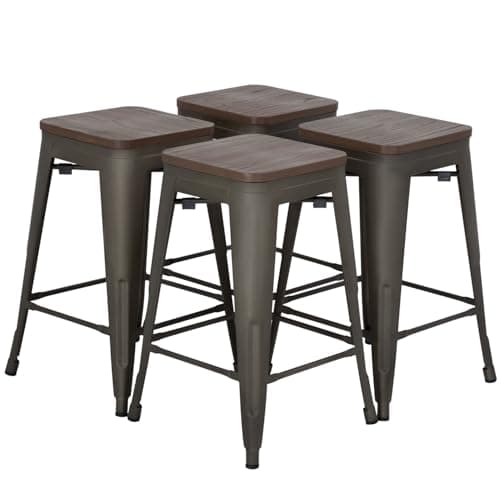 FDW Black Counter Height Bar Stool Set of 4 (24")