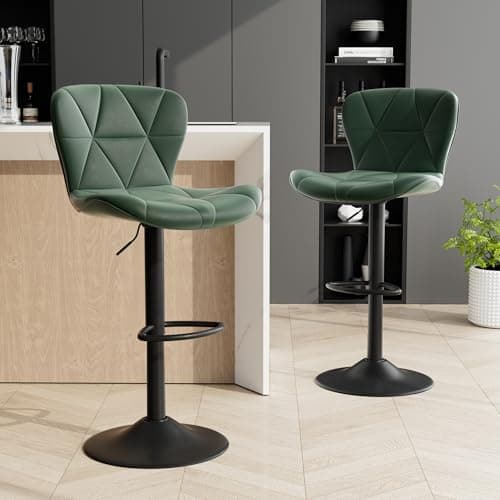 Green Faux Leather Bar Stools Set, Adjustable Swivel Kitchen Chairs