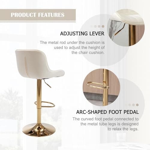 Beige Modern Velvet Swivel Bar Stools, Counter Height with Backs Set of 4