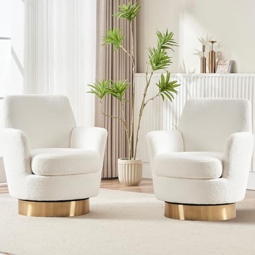 Modern White Teddy Upholstered Swivel Chair Set, 360 Degree Living Room Accent