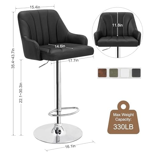VECELO Adjustable Black Bar Stools Set of 2, Modern Kitchen Island Chairs