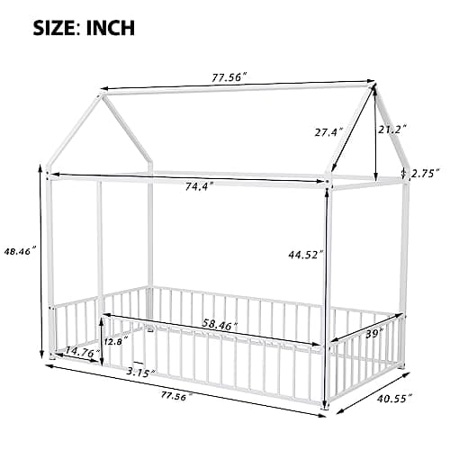 Bellemave Montessori Twin Size House Floor Bed, White