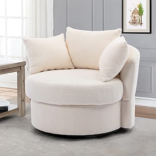 i-POOK Swivel Barrel Chair with Pillows, Modern Leisure Accent Chair for Living Room