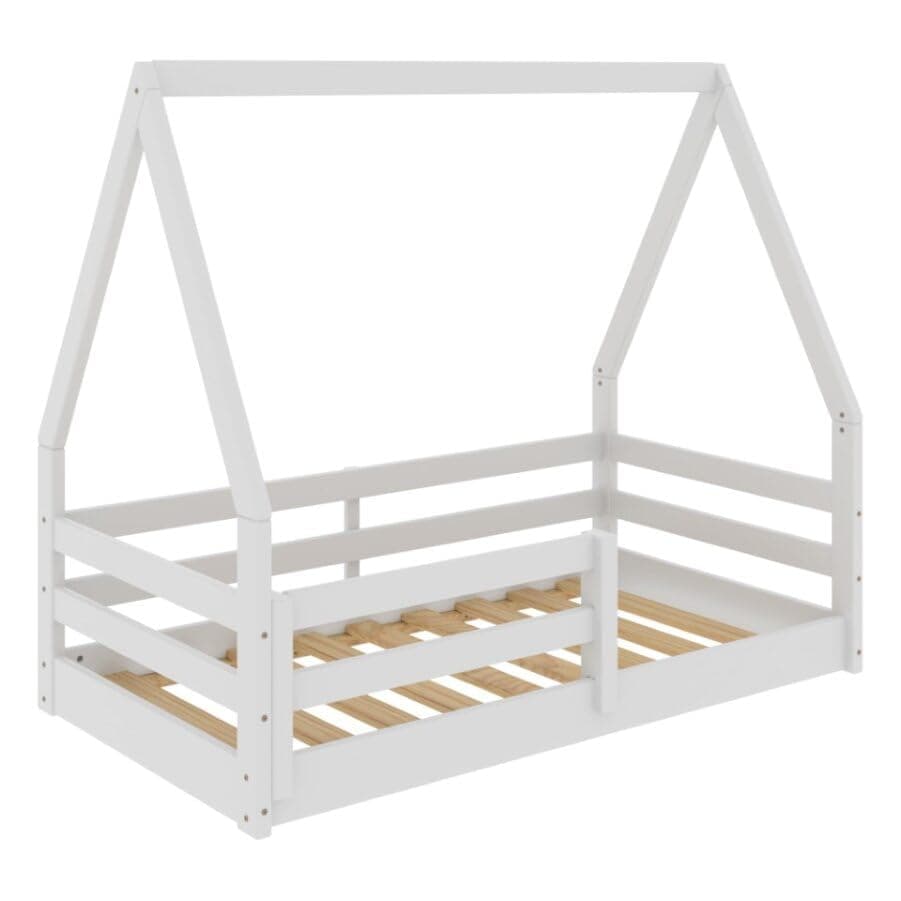 Toddler Size Montessori House Bed, Solid Pine Wood, White