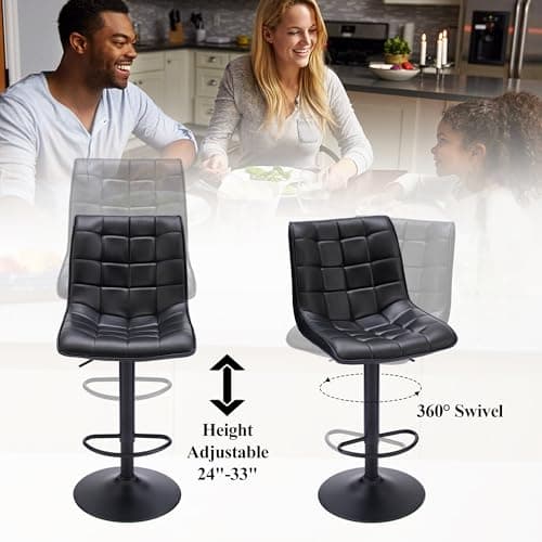 Black Modern Swivel Bar Stools, Adjust Height 24"-33", Kitchen Island Chairs (Set of 4)