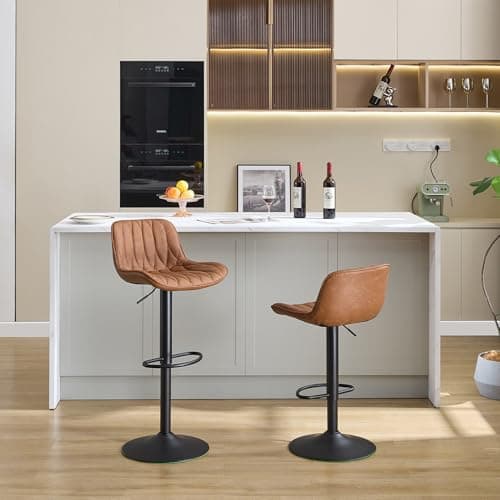 Brown Counter Height Swivel Bar Stools, Adjustable 25"-33", Faux Leather (2PCS)