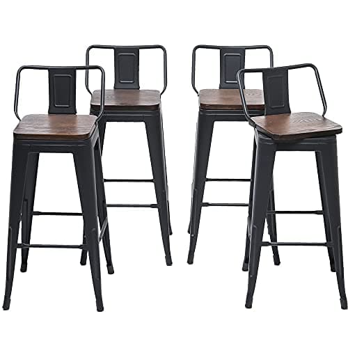 Changjie Matte Black Wooden Swivel Bar Stools for Kitchen Counter (Set of 4)