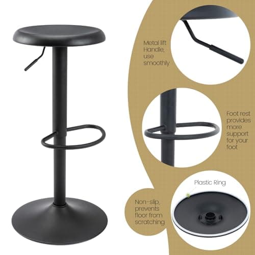 Brage Living Set of 2 Adjustable Swivel Bar Stools, Backless Counter Height Chairs for Kitchen and Cafe (Black)