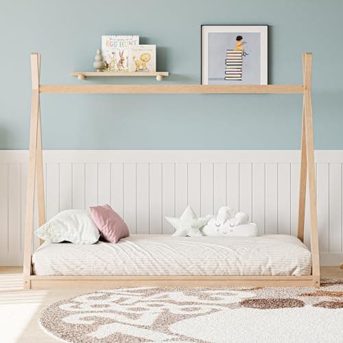 Montessori Twin Size Floor Bed with Fence, White
