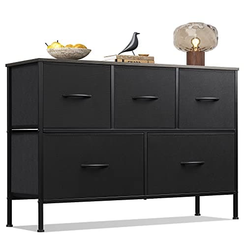 Charcoal Black Large Fabric Dresser with 5 Drawers