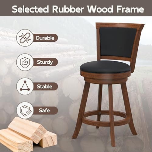 MU 24" Counter Height Swivel Bar Stools with Back for Kitchen Island, Pub, Restaurant