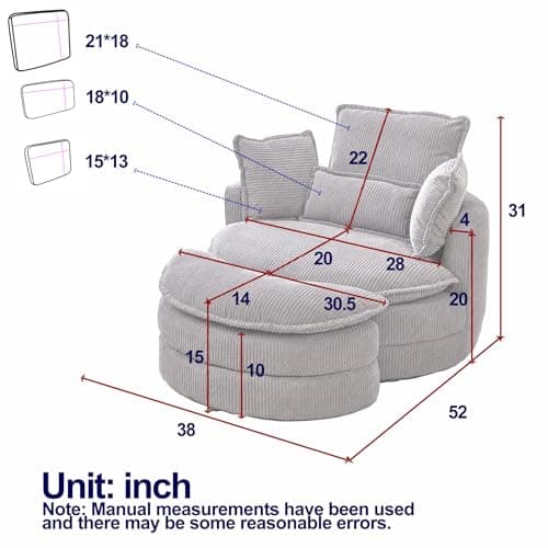 Yellow i-POOK Swivel Chair with Storage Ottoman & Pillows, Oversized Barrel Chair for Living Room