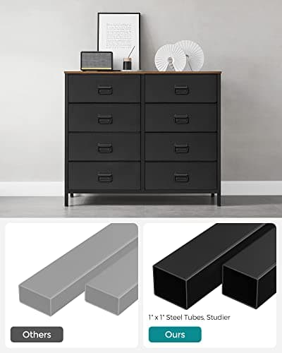 SONGMICS Rustic Brown & Black Fabric Dresser with 8 Drawers ULTS228B01