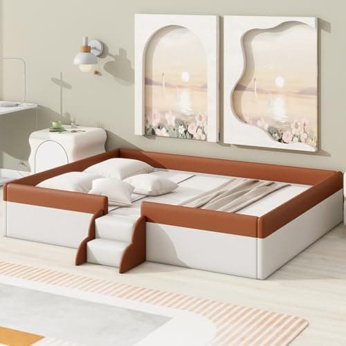 Montessori Queen Size Floor Bed for Kids (Brown+White)