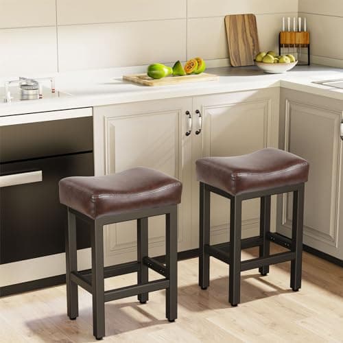 24 Inch Bonded Leather Bar Stools Set, Gray/White, Kitchen Island Counter Height