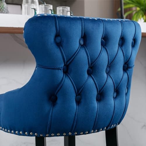 Velvet Upholstered Bar Stools Set of 2 with Wooden Legs