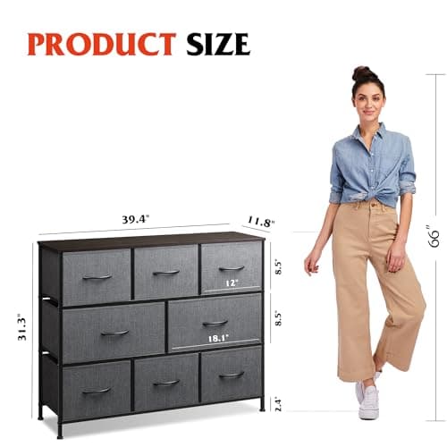 WLIVE Dark Grey 8 Drawer Dresser with Large Storage Unit