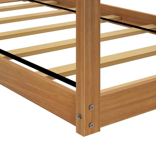 Max & Lily Montessori Wooden Twin Floor Bed, Modern Solid Pecan for Kids