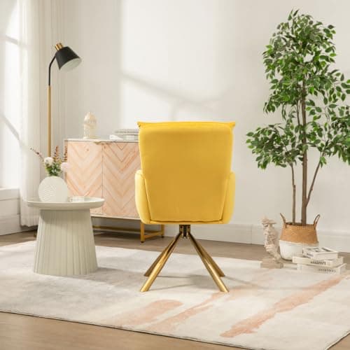 Yellow Velvet Swivel Accent Chair with High-Back and Metal Legs