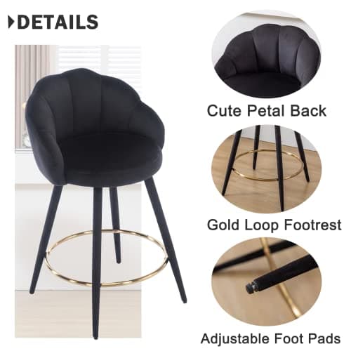Modern Velvet Counter Stools Set of 4 - Black