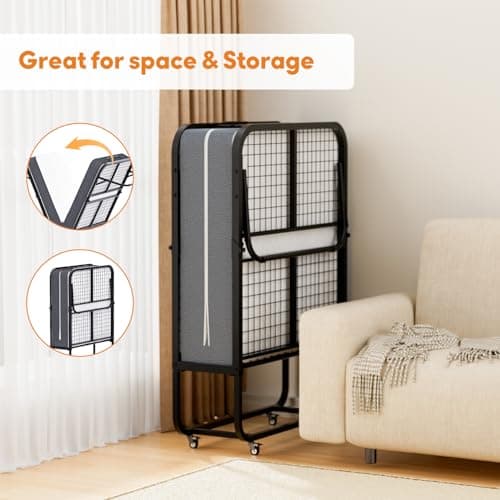Portable Twin Folding Bed with Memory Foam Mattress and Sturdy Metal Frame