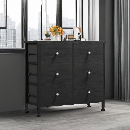 BOLUO Black 6-Drawer Dresser for Bedroom Modern Storage Closet