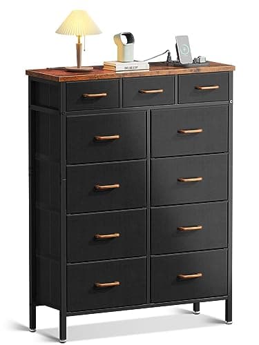 Light Grey AODK Charging Dresser - 52 Inches Tall with 11 Drawers