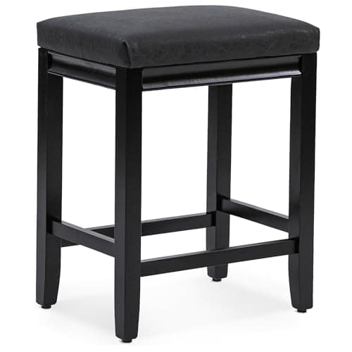 White Counter Height Bar Stools Set of 4, Faux Leather Seat, Wood Legs, 24" High