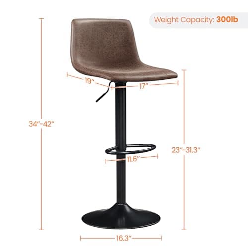 Yaheetech Adjustable Bar Stools Set of 4, Brown