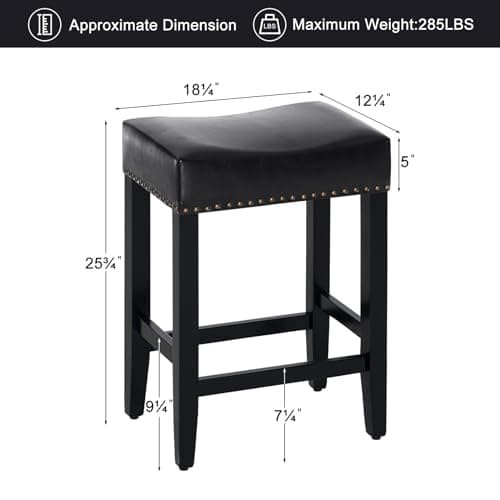 Furniliving Black Saddle Stool Set of 4, 25.7" Counter Height