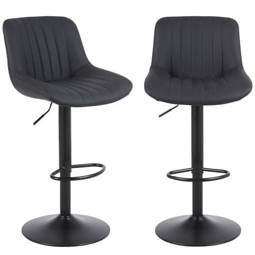 Swivel Counter Height Bar Stools, Black with Back Adjustable PU Leather