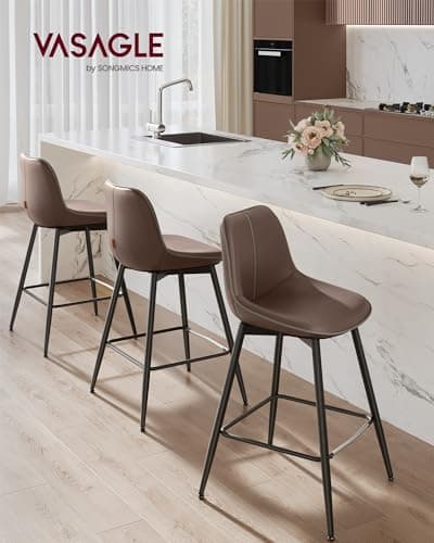 VASAGLE Set of 2 Ergonomic Counter Height Bar Stools with Back, 24.4-Inch, Caramel Brown