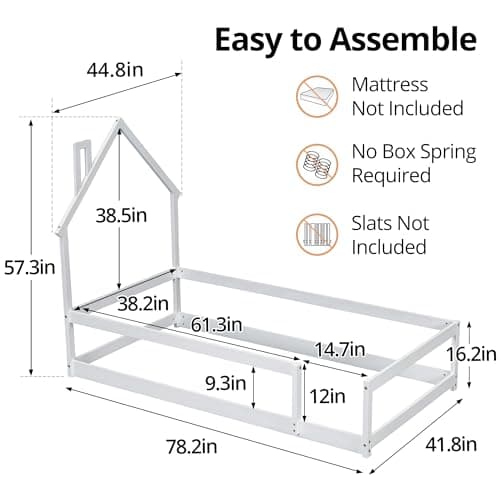 Modern Twin Size Montessori Floor Bed for Children, Boys, Girls - White