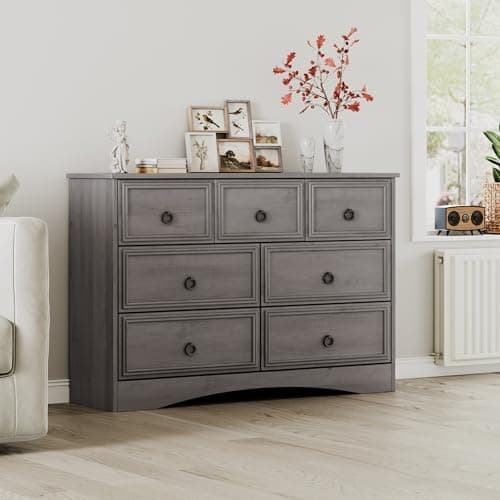 Modern 7-Drawer Gray Dresser for Bedroom Storage