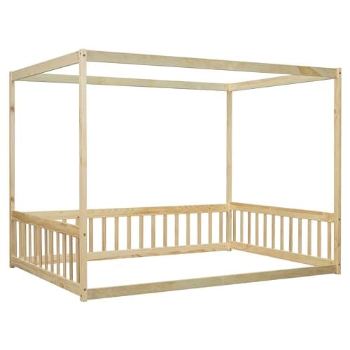 Montessori Safety-Fenced Floor Bed for Girls & Boys, No Box Spring Needed,Natural