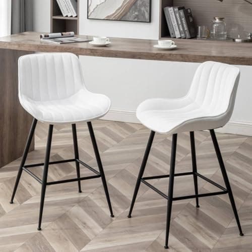 Modern Velvet Bar Stools, Grey with Black Legs, Set of 2 for Kitchen Island.