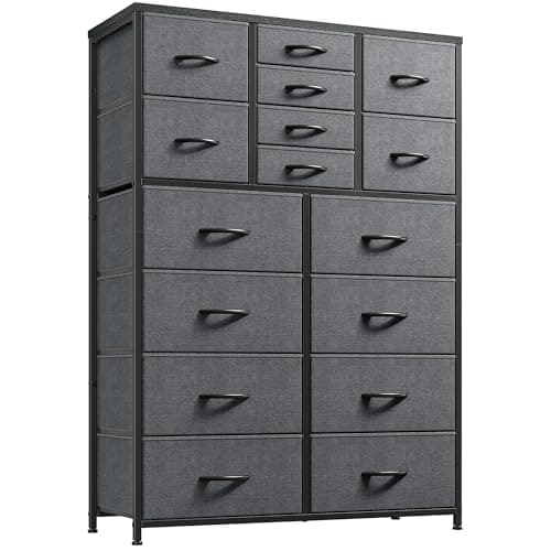 EnHomee Black Tall Dresser with 16 Deep Drawers for Bedroom and Entryway Storage