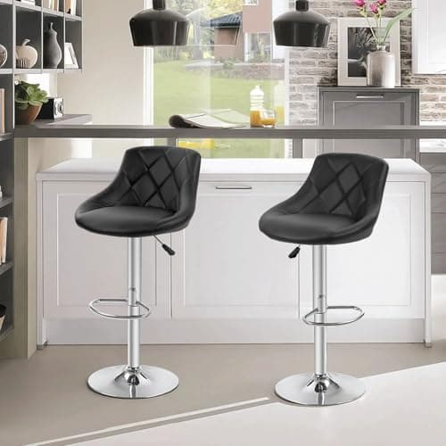 PayLessHere Modern Black Bar Stools, Set of 2, PU Leather, Height Adjustable