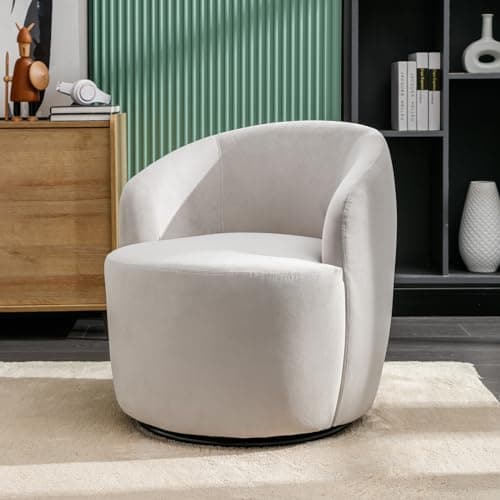 KIVENJAJA Teddy Sherpa Swivel Barrel Chair, Ivory, Modern Living Room Accent Chair