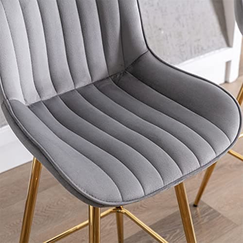 Modern Velvet Bar Stools Set with High Back and Footrest, Gray, 2 Pieces