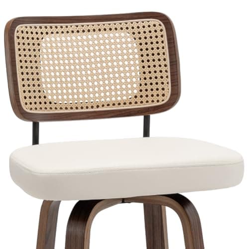 Mid Century Walnut Swivel Bar Stools with Cane Back (walnut beige)